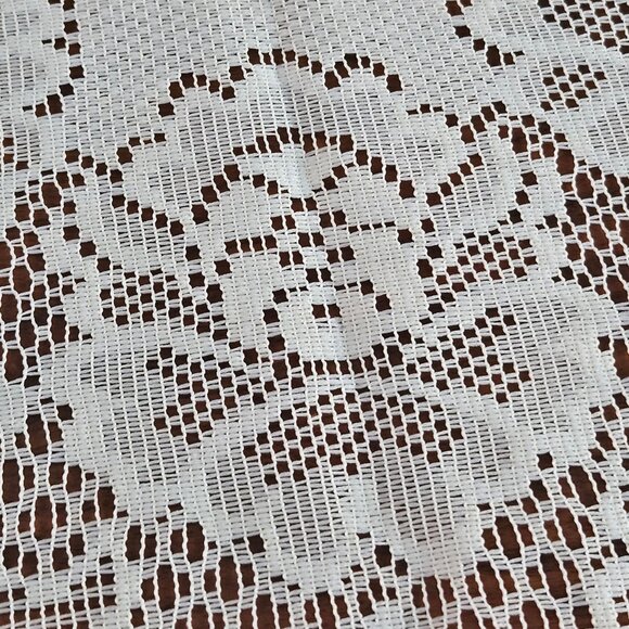 Vintage Cream Floral Lace Tablecloth Rectangle 60 X 96 Cottagecore Open Work - Picture 3 of 8